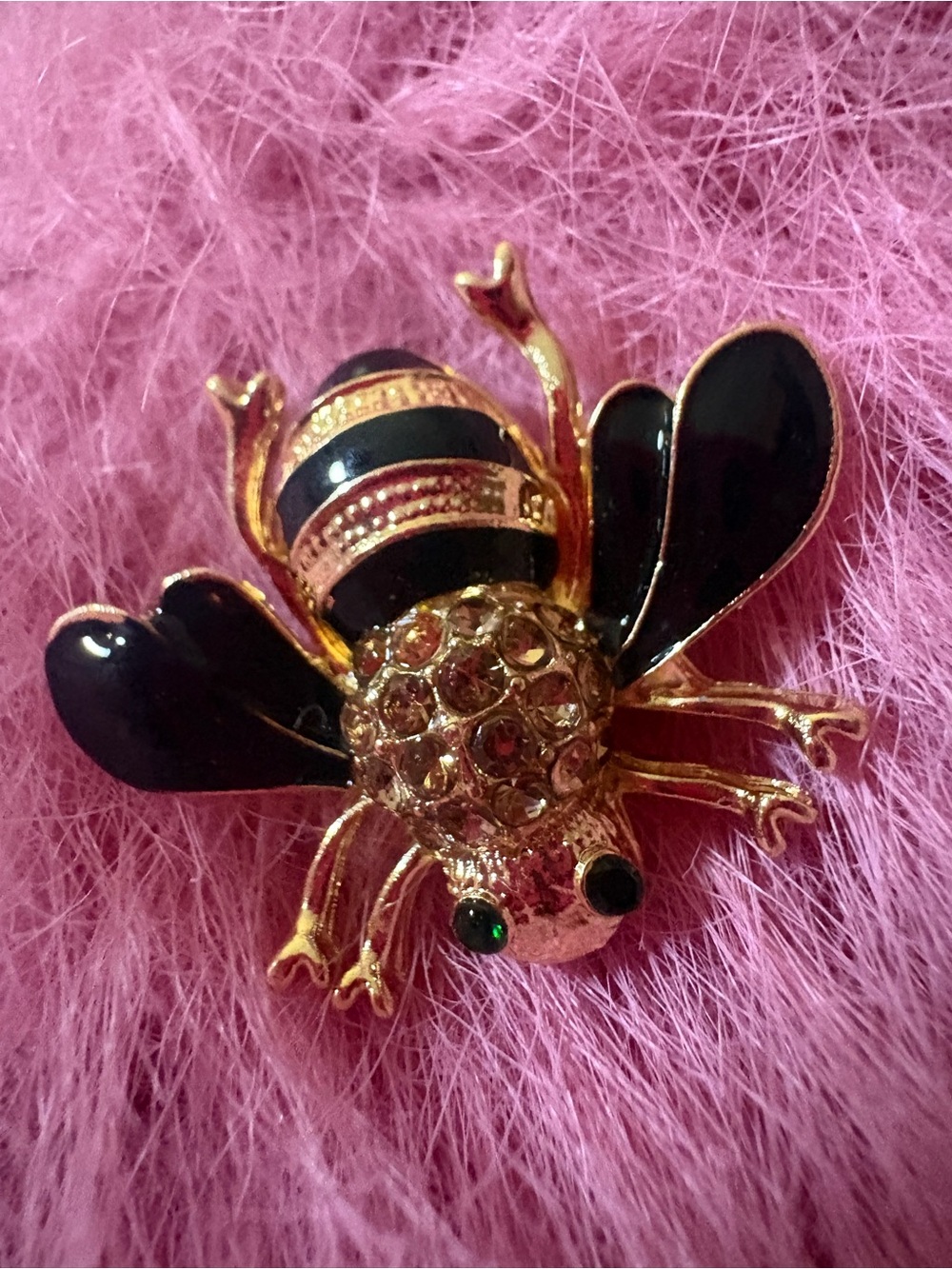Gold-Tone Bee Brooch with Black Enamel Wings